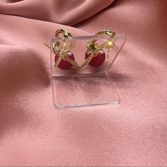 NWT Holiday Red & Gold Tassel Dangle Earrings 925 Silver Prong - Picture 6 of 6